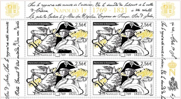 Détail du bloc de timbres émis par La Poste et la Principauté d'Andorre, pour le bicentenaire de la mort de Napoléon © La Poste 2021